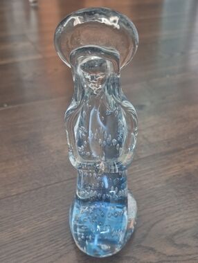Murano Glass Virgin Mary Controlled Bubbles, Clear & Blue. Marked Arte Murano.